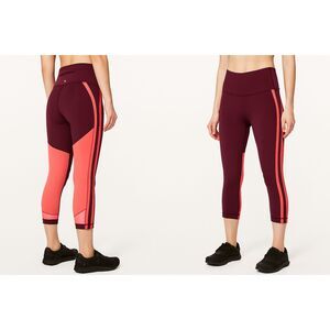 Lululemon Zip The Line Leggings Deep Ruby Poppy Coral 23” Hi-Rise Nulux Sz 4 NWT